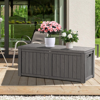 200 Gallon Resin Deck Box, Waterproof Outdoor Storage Bin for Patio Furniture, Pool Accessories, and Garden Tools, Lockable & UV-Resistant, Grey