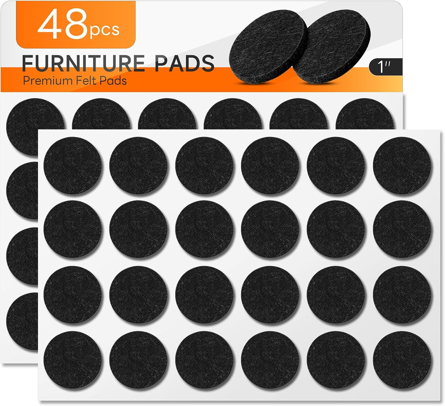 48 PCS Felt Furniture Pads, 1-inch Round Black Chair Felt Pads, Felt Pads for Furniture Feet to Protect The Floor from Scratches,Reduce Noise (Black)