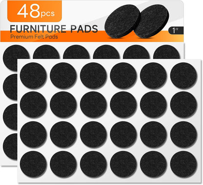 48 PCS Felt Furniture Pads, 1-inch Round Black Chair Felt Pads, Felt Pads for Furniture Feet to Protect The Floor from Scratches,Reduce Noise (Black)