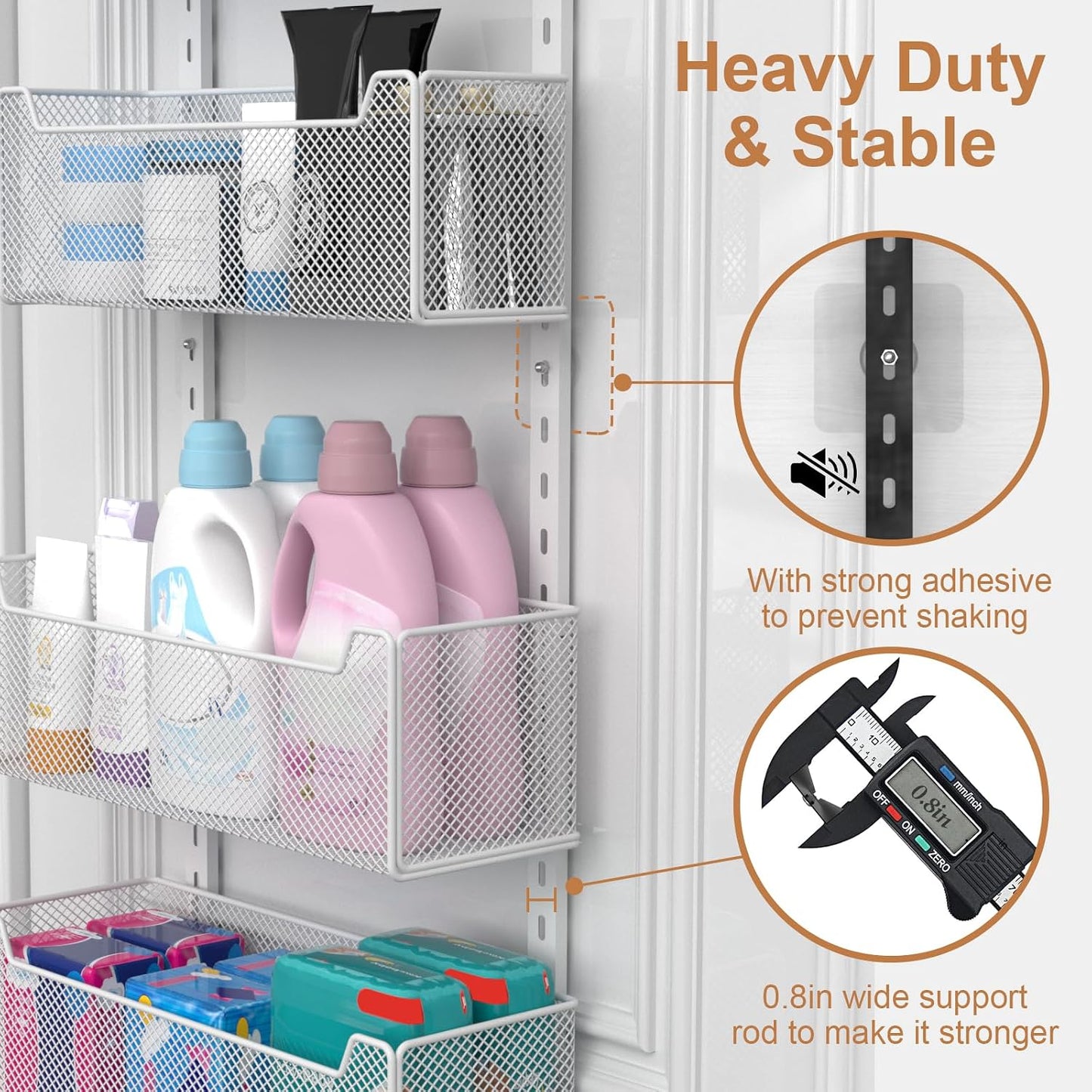 VyGrow Over The Door Organizer, Metal Door Organizer Hanging with 5 Adjustable Baskets and Coat Hook, Behind The Door Storage for Bedroom Closet Bathroom Pantry Cabinet Kitchen, Black