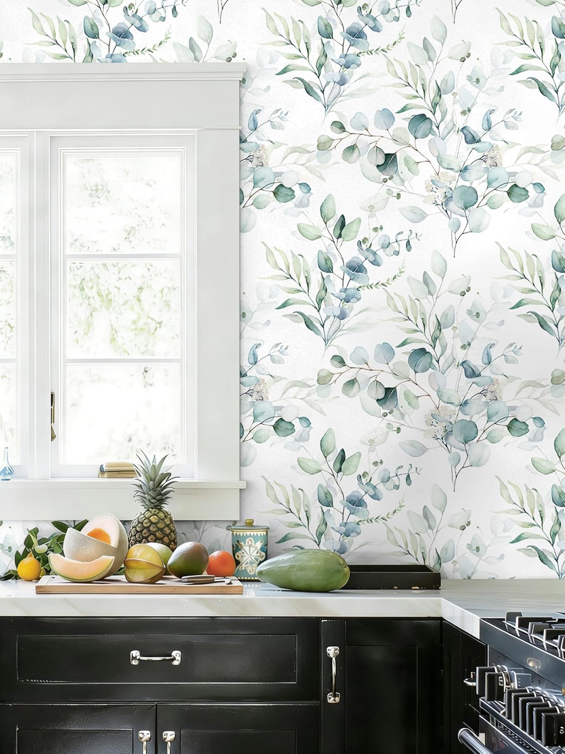 Floralplus Peel and Stick Wallpaper Boho Leaf Removable Wallpaper for Bathroom Renter Leaf Contact Paper for Locker Shelf Liner Vinyl Adhesive Wallpapers Wall Mural Decor 17.5 in x 118 in