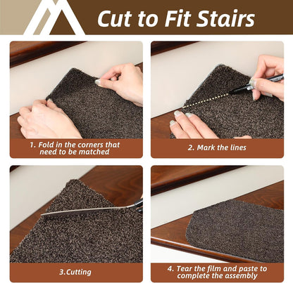 COSY HOMEER Stair Treads for Wooden Steps Non-Slip Carpet Mat,4pcs,Brown | Cut to Size,Peel and Stick,Washable,Residue Free,Self Adhesive,Stair Runner for Kid Elder Pet,28“x9”Carpet Stair Treads