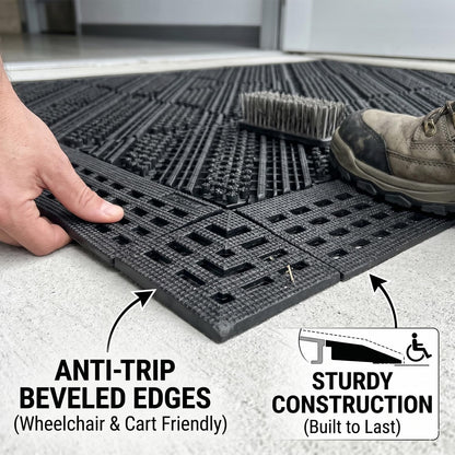 Heavy-Duty Outdoor Door Mat– Modular Interlocking Bristle Boot Scraper – All-Weather Mud & Snow Shoe Cleaner for High-Traffic Entryway, Garage, & Patio (Gray, 18" x 30")