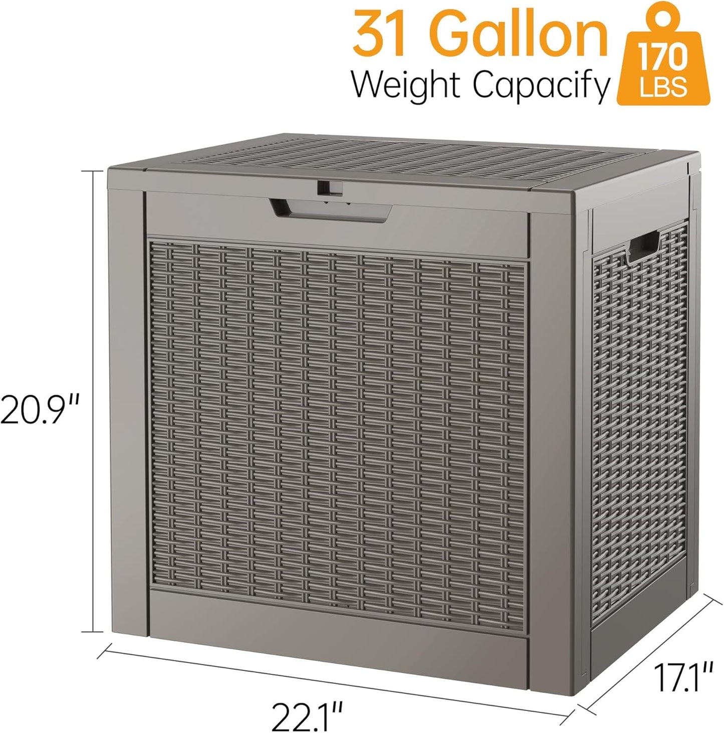Outdoor Storage Deck Boxes Waterproof, Waterproof and UV Resistant Outdoor Storage Box Lockable Lid for Delivery Box, Indoor, Garden Tools, Pool Supplies, Patio (Black, 31 Gallon)
