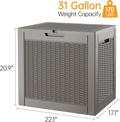 Outdoor Storage Deck Boxes Waterproof, Waterproof and UV Resistant Outdoor Storage Box Lockable Lid for Delivery Box, Indoor, Garden Tools, Pool Supplies, Patio (Black, 31 Gallon)