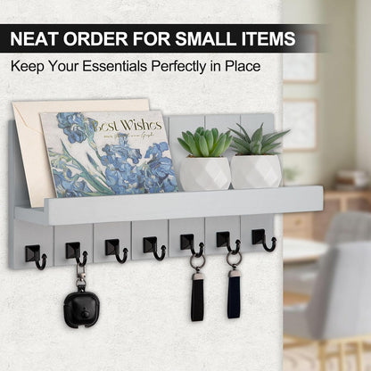 Key Holder for Wall, Decorative Key Holder with Shelf, Key and Mail Holder Wall Mount, Farmhouse Decor with 5 Key Hooks for Keys, Coats, ect.