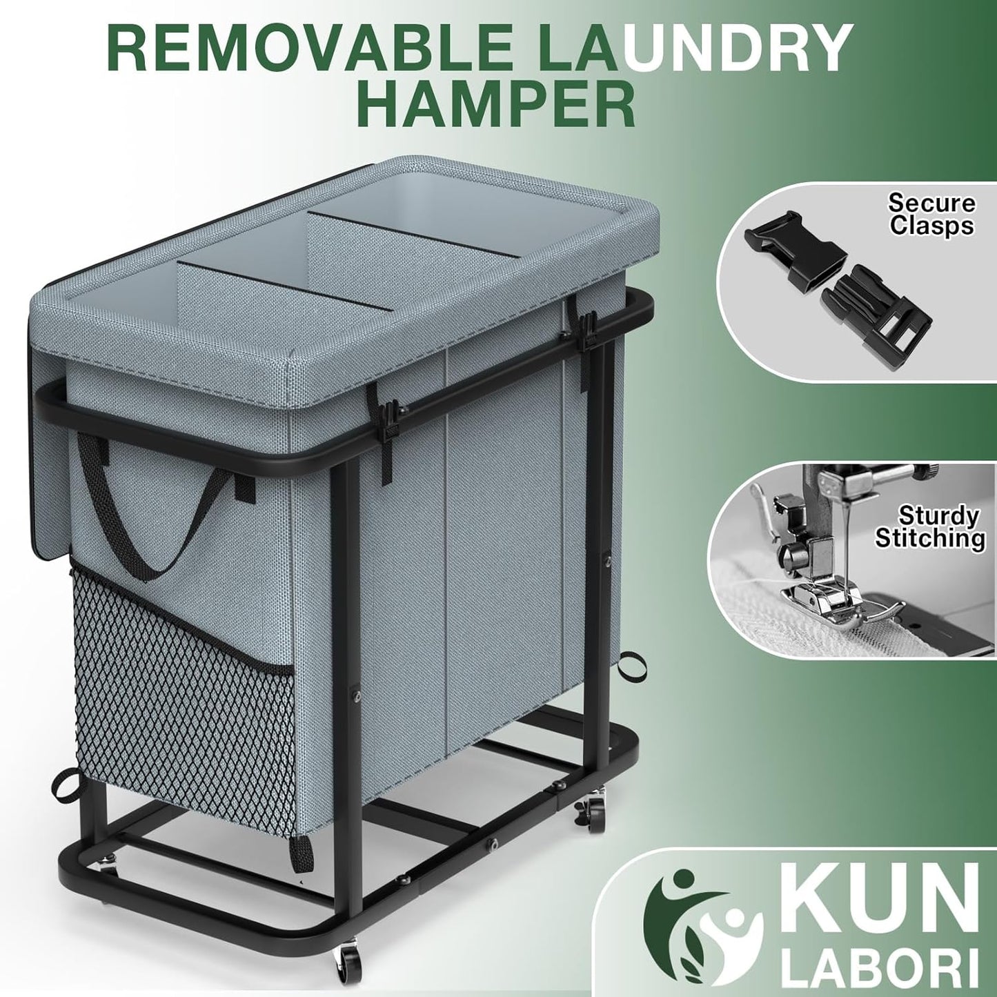 60 Gal(230L) Laundry Basket with Lid, Rolling Laundry Hamper with Wheels, Dirty Clothes Hamper with Metal Frame and Removable Bag Design, Suitable for Laundry Room, Bedroom (Black, 3 Section 230L)