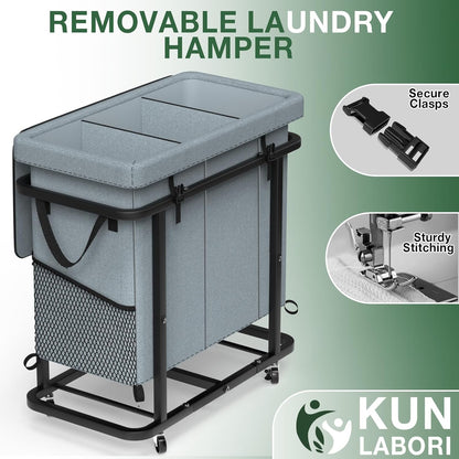 60 Gal(230L) Laundry Basket with Lid, Rolling Laundry Hamper with Wheels, Dirty Clothes Hamper with Metal Frame and Removable Bag Design, Suitable for Laundry Room, Bedroom (Black, 3 Section 230L)