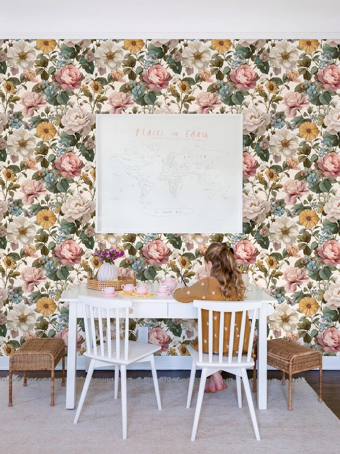 Orainege Pink Floral Peel and Stick Wallpaper Removable Self Adhesive Wallpaper 16.9inx118.1in Modern Wall Paper for Bedroom Bathroom Green Leaf Contact Paper for Cabinets