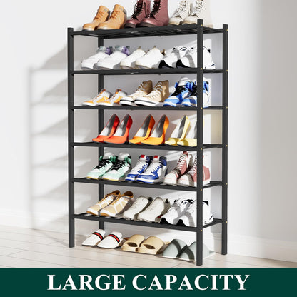 Smiry Bamboo Shoe Rack, 3 Tier Free Standing Wooden Shoe Organizer, Stackable Wood Shoe Storage Shelf for Closet, Entryway, 12 Vertical Slats, 2+1 Stack Standard Legs, 26.8"x11"x19.5", Natural