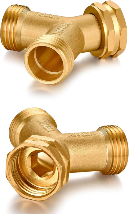 Garden Hose Splitter,2 Way Connector Heavy Duty Brass, Garden Faucet,Splitter for Outdoor Faucet, Hose y Splitter, Hose Bib Splitter (1 SET)