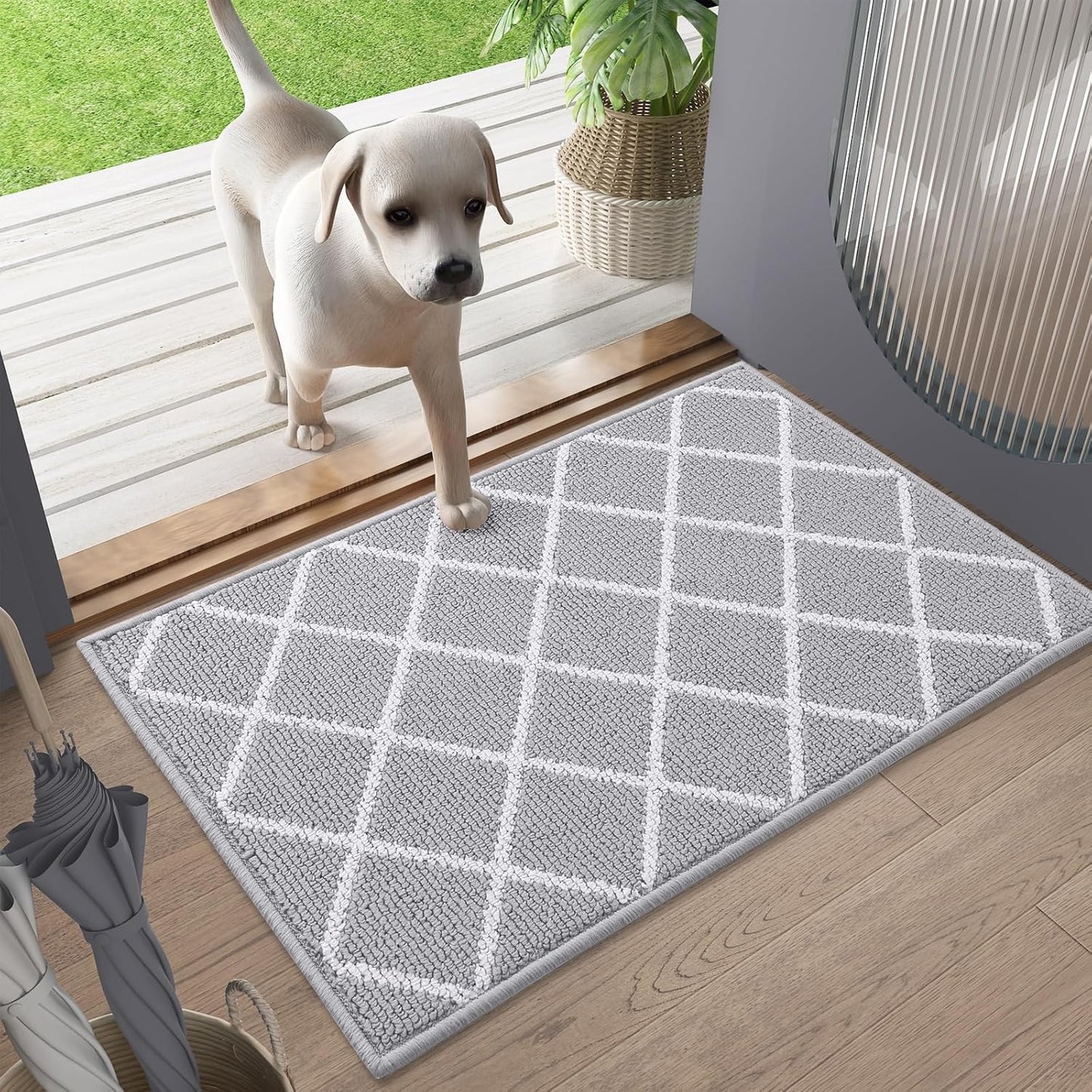 Finchitty Indoor Door Mat, Dirt Resistant and Absorbent, Low-Profile, Non-Slip, Washable Inside Floor Mats for Front Door, Back, and Entrance, 32" x 20", Grey