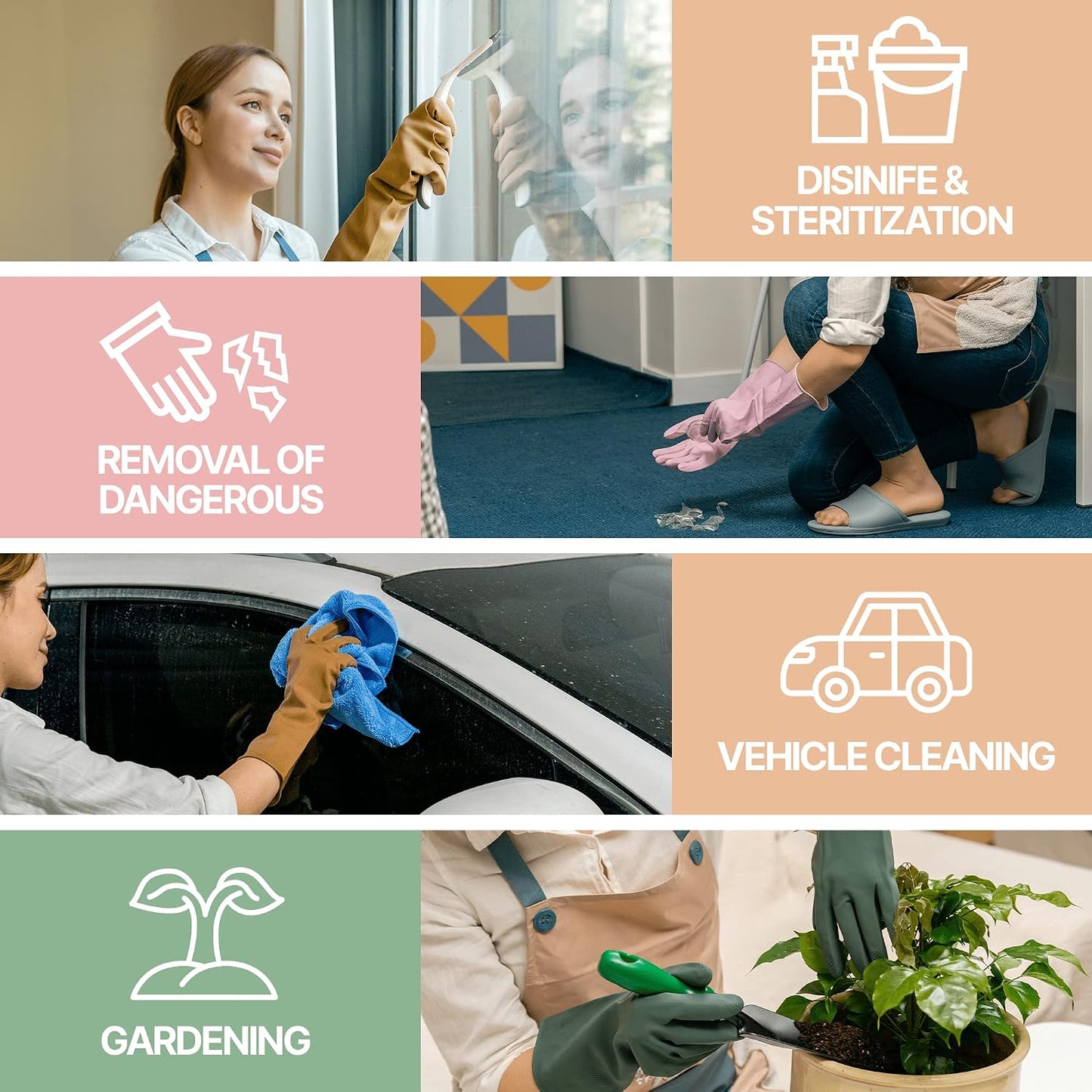MAMISON 3 Pairs Colorful Reusable Waterproof Household Dishwashing Cleaning Rubber Gloves, Non-Slip Kitchen Glove
