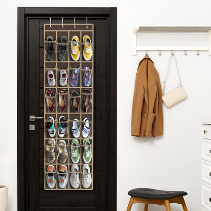 Simple Houseware 24 Pockets - Crystal Clear Over The Door Hanging Shoe Organizer, Gray (64'' x 19'')
