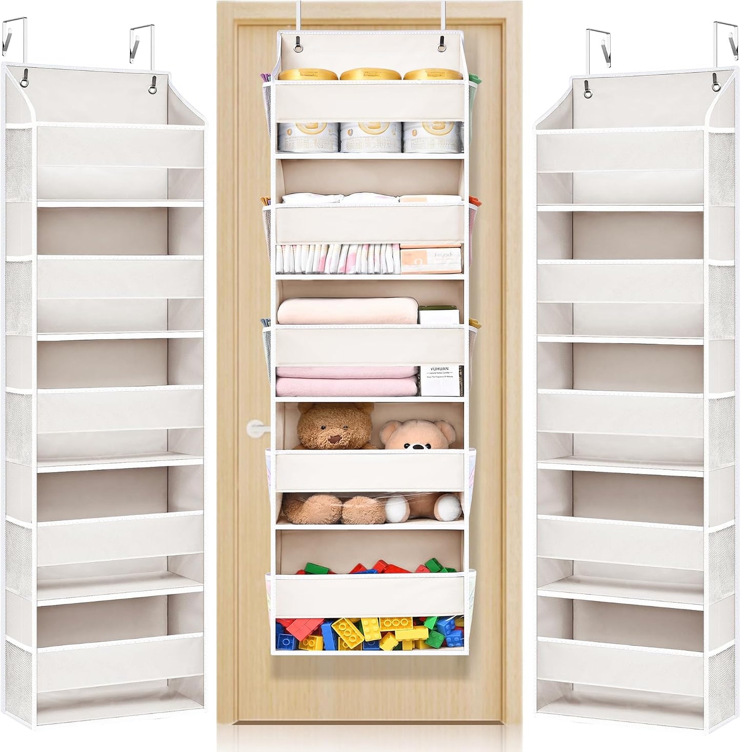ULG Over the Door Organizer, 5-Tier Extra Large Hanging Storage with 10 Mesh Pockets, 100 lbs Capacity, Heavy Duty Door Organizer for Closet, Bedroom, Nursery Storage, Beige