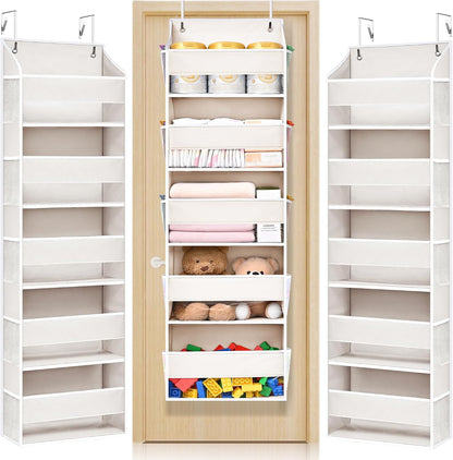 ULG Over the Door Organizer, 5-Tier Extra Large Hanging Storage with 10 Mesh Pockets, 100 lbs Capacity, Heavy Duty Door Organizer for Closet, Bedroom, Nursery Storage, Beige