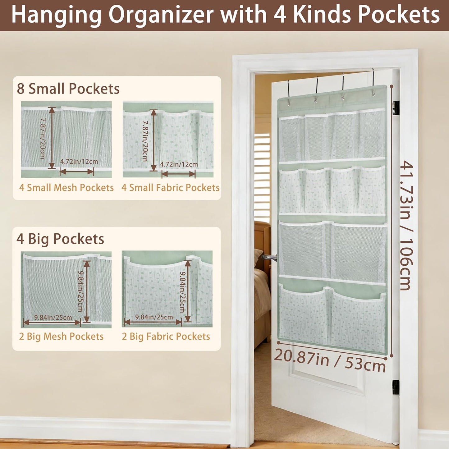 2 Pack- 12 Pocket Over Door Hanging Storage Organizer with 4 Kinds Pouch,Back of Closet Hanging Shelf Storage Organization for Sock,Hat,Underwear,Behind Door Caddy in Bedroom,Bathroom,Entrance,Dorm,RV