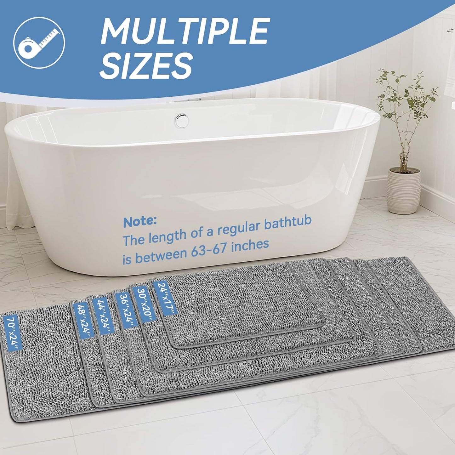 Bcoimo Bathroom Rugs 24x17, Bath Mats for Bathroom Non Slip with Rubber Backing,High Absorbent Microfiber Bath Rugs Quick Drying, Machine Washable, Durable Decor