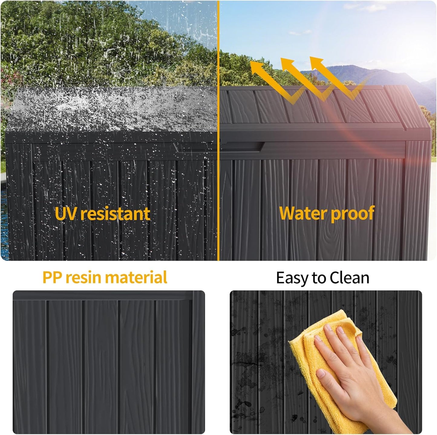 150 Gallon Waterproof Outdoor Storage Box,Resin Deck Box,Lockable Outside Storage Box Container for Patio Furniure,Garden,Tools (150 Gallon,Black)