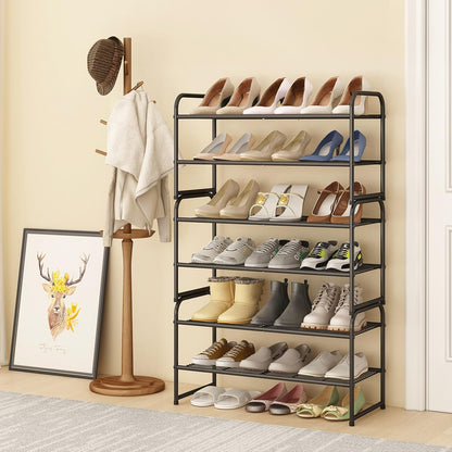 Simple Trending 3-Tier Stackable Shoe Rack, Expandable & Adjustable Shoe Shelf Storage Organizer, Wire Grid, Black