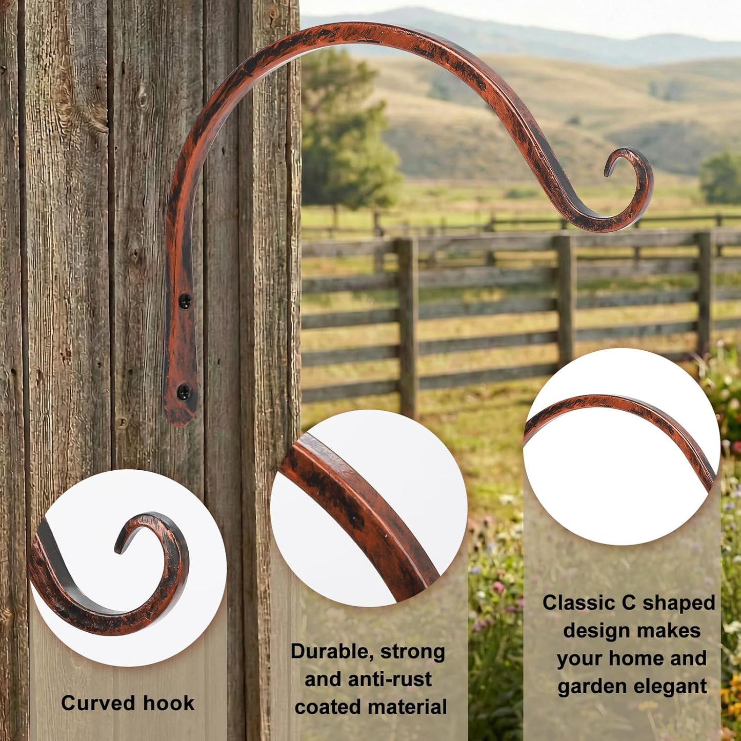 FEED GARDEN Heavy Duty Plant Hangers Outdoor Indoor, 8 Inch 2 Pack Metal Hanging Bracket Holds Up to 44 lbs, Wall Brackets for Hanging Baskets, Bird Feeders,Wind Chime& Lanterns, Black