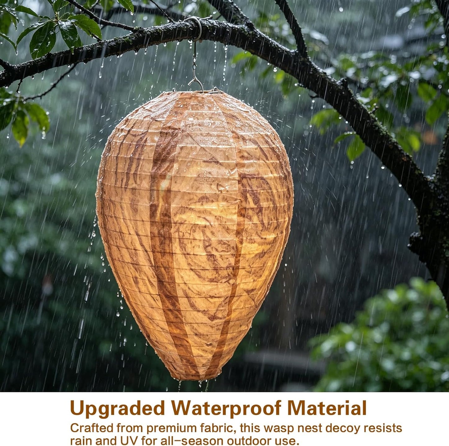 Fake Wasp Nest 4 Pack, Upgraded Waterproof Wasp Nest Decoy Outdoor Hanging, Realistic Artificial Hornet Nests with Stainless Steel Frame for Patio, Porch, Garden, Backyard, Under Eaves
