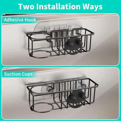 HapiRm 4 in 1 Sink Caddy Sponge Holder, SUS304 Stainless Steel Kitchen Brush Holder and Dish Cloth Hanger, Kitchen Organizers and Storage Essentials - Silver