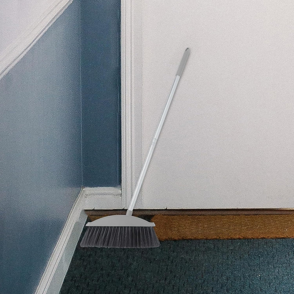 CALLARON Heavy Duty Broom with Long Handle and Stiff Bristles Nordic Gray Floor Cleaning Broom for Home Patio Garage Indoor Outdoor Use