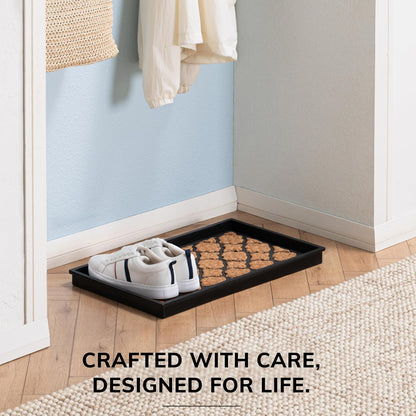 Anji Mountain Heavy Duty Waterproof Rubber Shoe Storage Mat Organizer/Boot Storage Tray Multi Use for Entryway with Coir, Tan Insert, Fits 4 Pair (46.5" Wide)