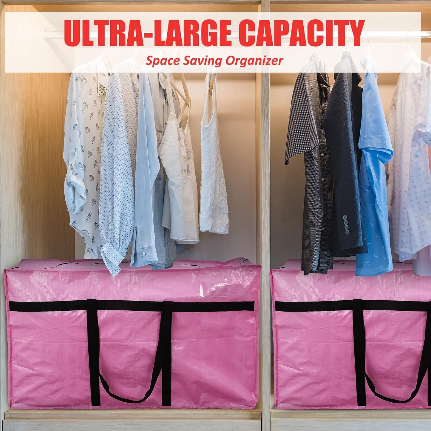 Windyun 4 Pack 57 Gallon Extra Large Moving Bags XXL Heavy Duty Storage Bag with Strong Zipper Handle Jumbo Big Tote Box Foldable for College Dorm Travel Clothes Duffle Blanket Pillow(Red)