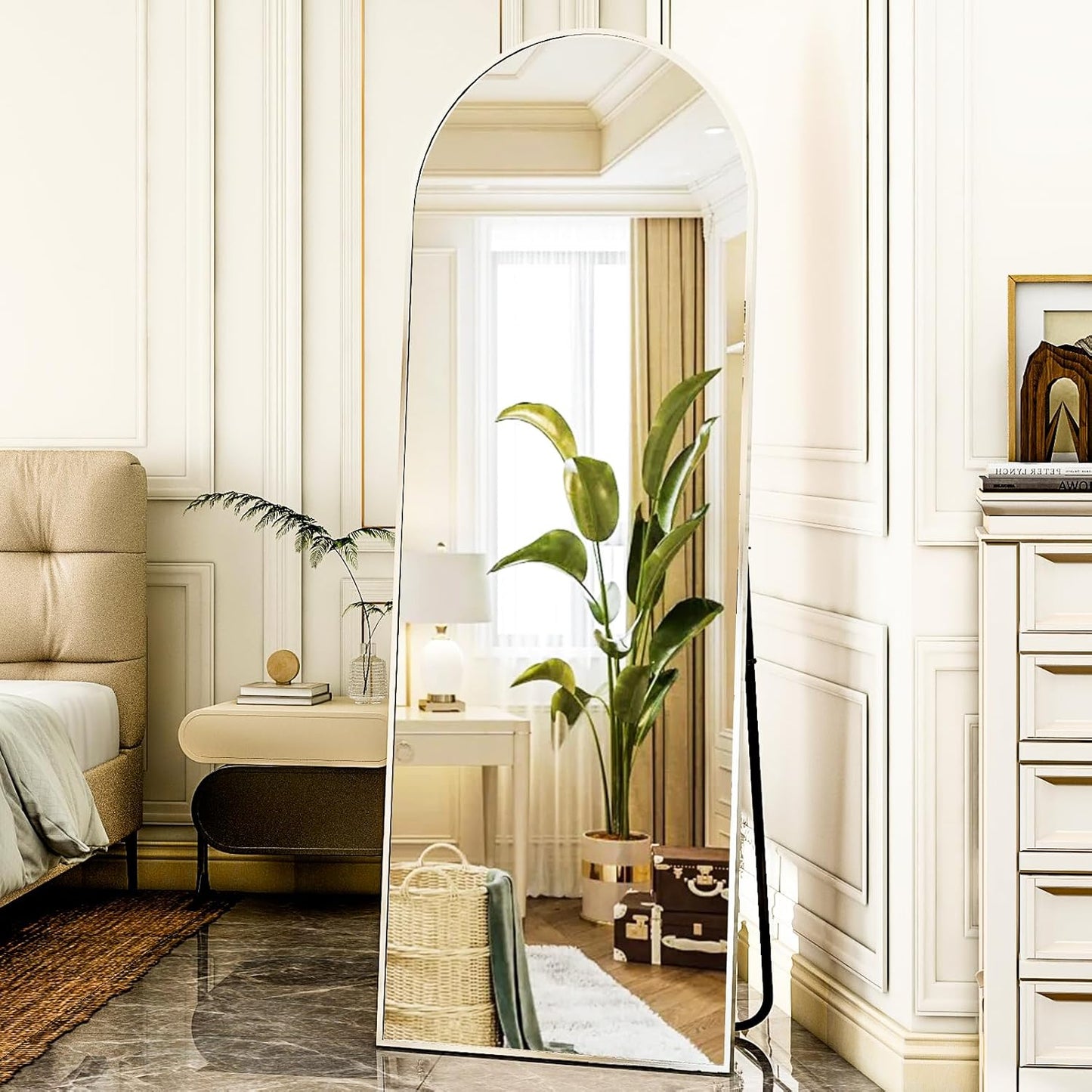 HARRITPURE 64"x21" Arched Full Length Mirror Free Standing Leaning Hanging Mounted Mirror Aluminum Frame Modern Simple Home Decor for Living Room Bedroom Cloakroom, Gold