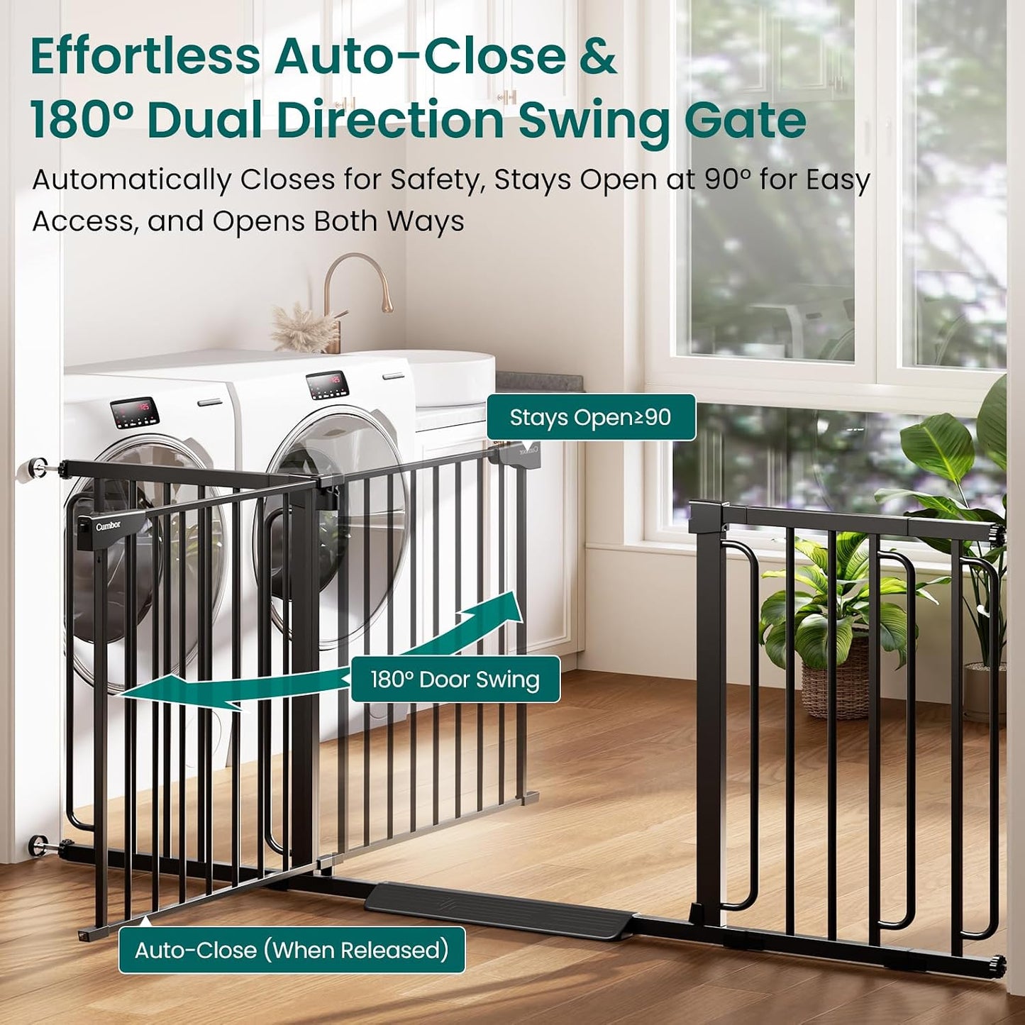 Cumbor 30-46" Baby Gate for Stairs, Mom's Choice Awards Winner-Auto Close Dog Gate for The House, Gifts for Mom, Easy Install Pressure Mounted Pet Gates for Doorways, Black
