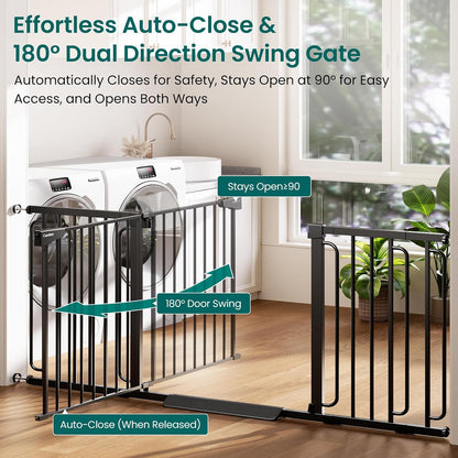 Cumbor 30-46" Baby Gate for Stairs, Mom's Choice Awards Winner-Auto Close Dog Gate for The House, Gifts for Mom, Easy Install Pressure Mounted Pet Gates for Doorways, Black