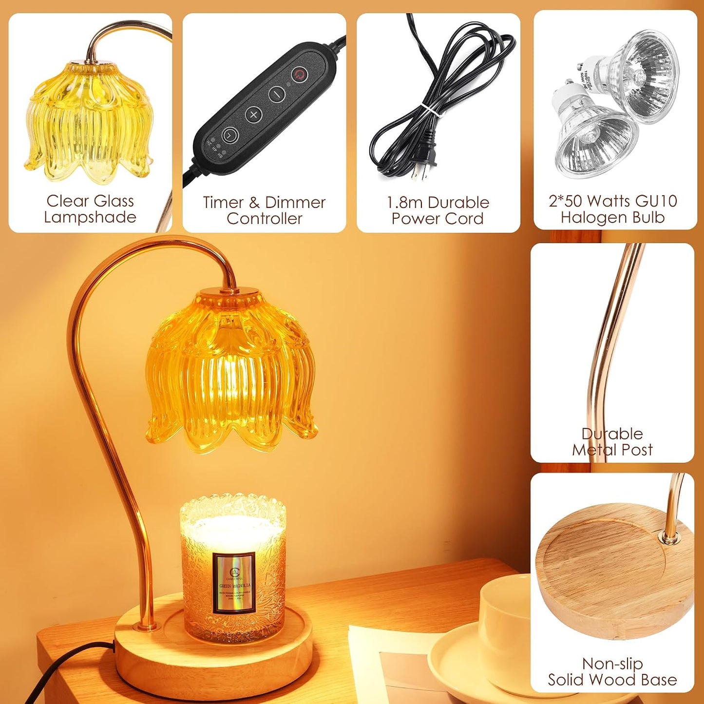Flower Candle Warmer Lamp with Timer & Dimmer - Fits All Jar Scented Candles - Christmas & Mother's Day Gift for Women，Mom，Her