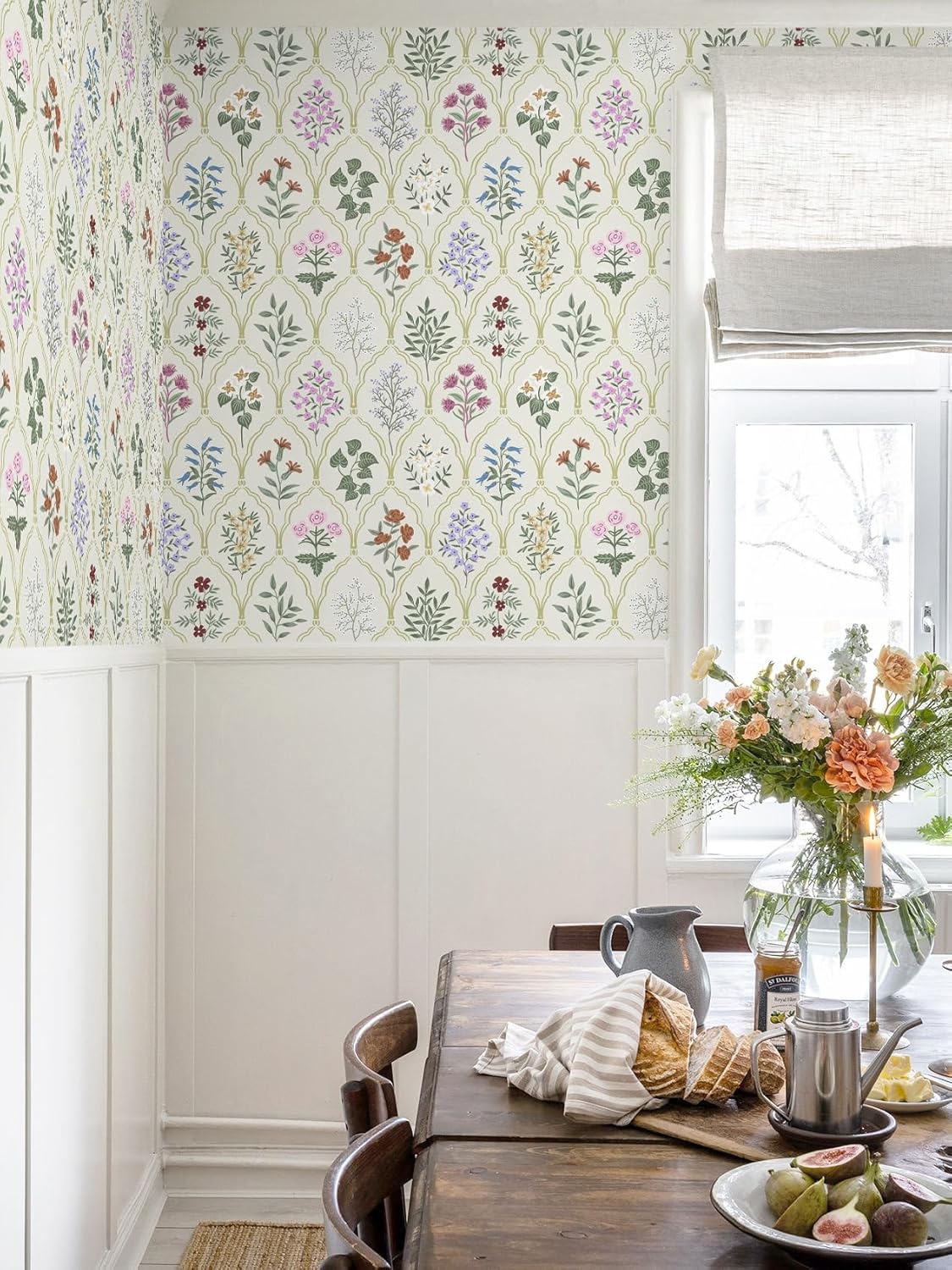 Dimoon 17.3''x78.7'' Vintage Peel and Stick Wallpaper Boho Beige Neutral Contact Paper White Floral Bird Wallpaper Removable Botanical Renter Friendly Modern Wall Paper Bedroom Bathroom Vinyl Roll