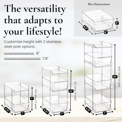 3 Tier Clear Under Bathroom Sink Organizer Pull Out Drawer | Bathroom Cabinet Under Sink storage | Under Vanity Organizer | Medicine Cabinet Storage | (2 Pack)