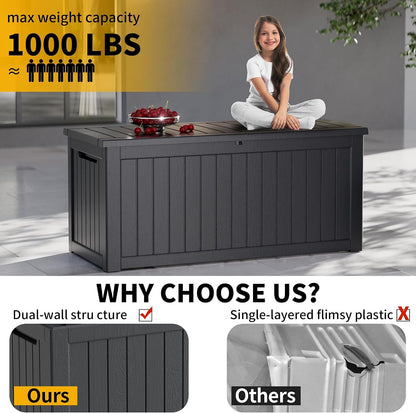 Outdoor Storage Box 325GAL Waterproof Resin Deck Box,Pool Accessories Supplies，UV-Resistant Lockable Package Delivery Bin for Garden Tools,Large Patio Outside Cushions,Chest,Furniture,Black