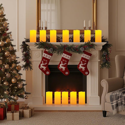 Amagic 3 Pack 4"x 6"8" 10" Outdoor Plastic Electric flameless Candles with Remote Control and Timer, Battery Operated Flickering LED Pillar Fake Candle for Home, Wedding Decor, Ivory