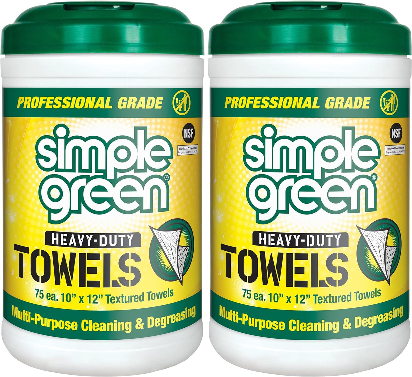 Simple Green Professional Grade Heavy-Duty Cleaning and Degreasing Towels, All-Purpose Cleaning Wipes, 75 count (Pack of 2)