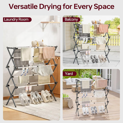 APEXCHASER Extra Large Clothes Drying Rack, Foldable & Extendable Laundry Rack with Adjustable Size (20.87"-35.43" L), Space-Saving, Rust-Resistant Frame for Indoor/Outdoor Use, White