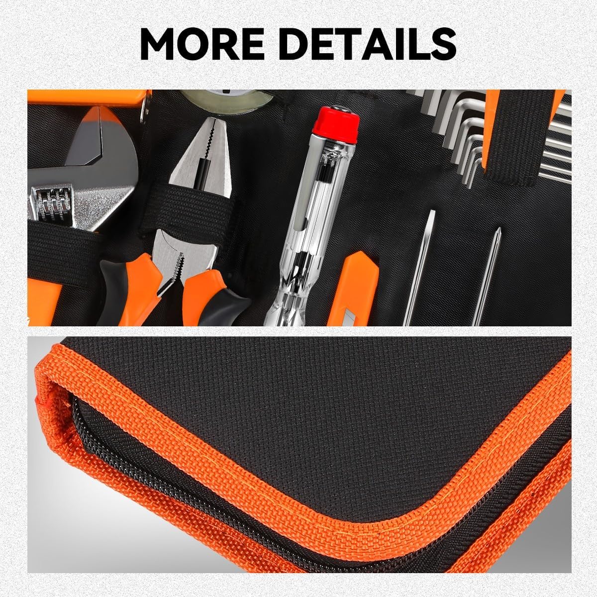 Auto Dynasty Tool Kit for Home 16-Pieces, Basic Household Hand Tool Sets with Hex Key Screwdriver and Adjustable Wrench, All in One Storage Bag for Garage, Home Maintenance, Auto Repair (Orange)