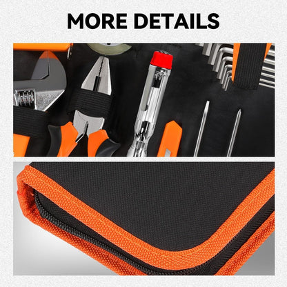 Auto Dynasty Tool Kit for Home 16-Pieces, Basic Household Hand Tool Sets with Hex Key Screwdriver and Adjustable Wrench, All in One Storage Bag for Garage, Home Maintenance, Auto Repair (Orange)