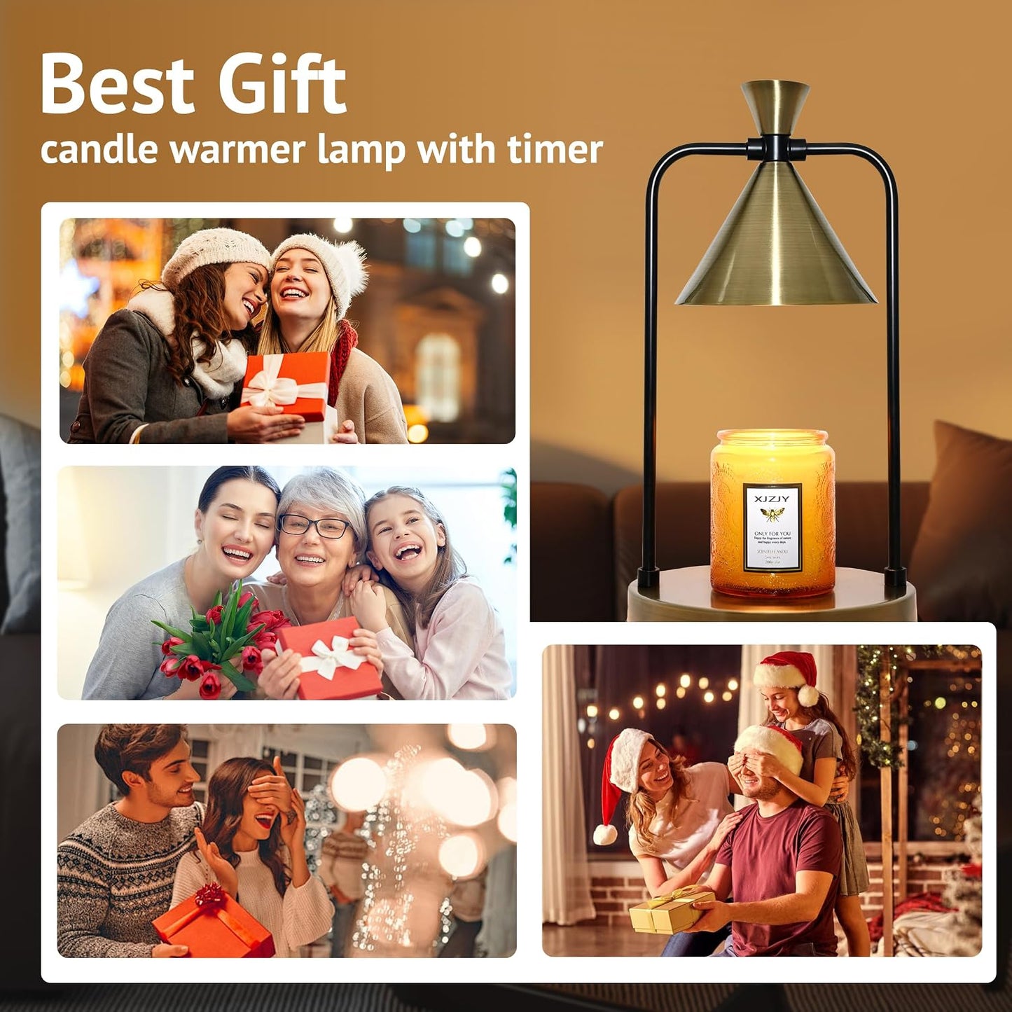 XJZJY Candle Warmer Lamp with Timer Dimmer,Unique Birthday Gifts for Women Mom,House Warming Gifts New Home Room Decor,Wax melt Warmer for Scented Wax Jar Candles,Black-Large