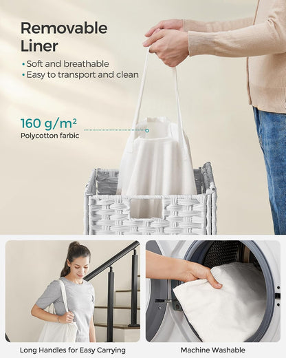 SONGMICS Laundry Hamper with Lid, 23.8 Gallon (90 L) Synthetic Rattan Clothes Laundry Basket with Lid and Handles, Foldable, Removable Liner, Chestnut Brown ULCB051K02