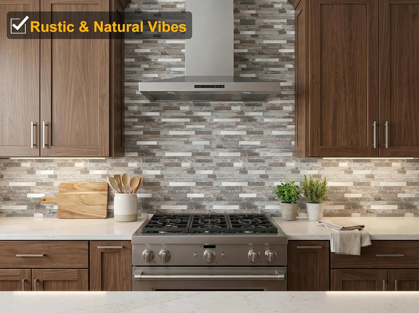 Yipscazo 2026 New Upgrade 11.34" X 11.57" Peel and Stick Backsplash, Stick on Backsplash Tiles for Kitchen, Bathroom, Fireplace (10 Sheets, Beige Rocks + Rose Gold)