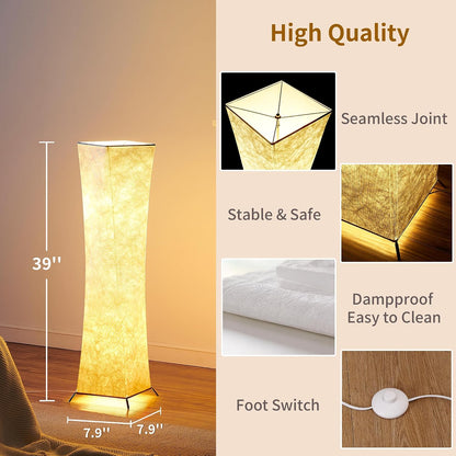 chiphy Floor Lamp, Dimmable 61" Tall Standing Lamp, 3 Levels Adjustable Brightness 12Wx2 LED Bulbs, Column Floor Light w/White Fabric Shade, Home Decor for Living Room, Bedroom, Kids Room