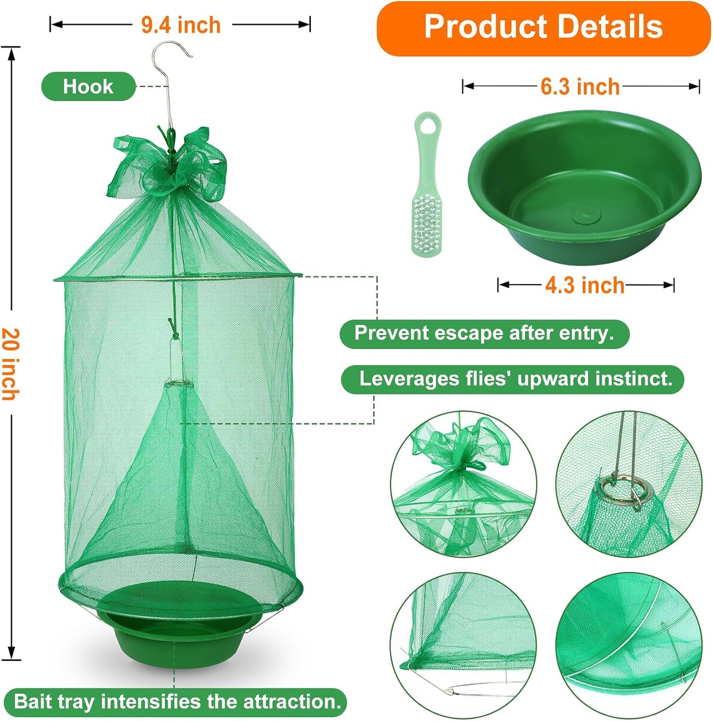 4 Pack Reusable Ranch Fly Trap Hanging, Fly Traps Outdoor Fly Catcher Killer Hunter Cage Control, Farm Horse Stable Fly Trap for Orchard, Barn, Garden