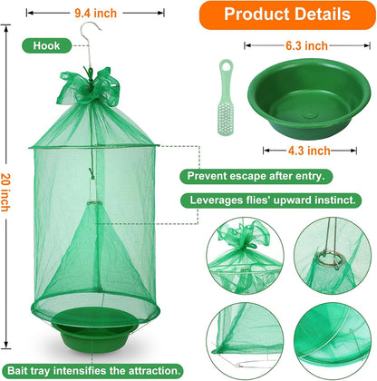 6 Pack Reusable Ranch Fly Traps Outdoor Hanging, Fly Catcher Killer Hunter Cage Control, Farm Horse Stable Fly Trap for Orchard, Barn, Garden