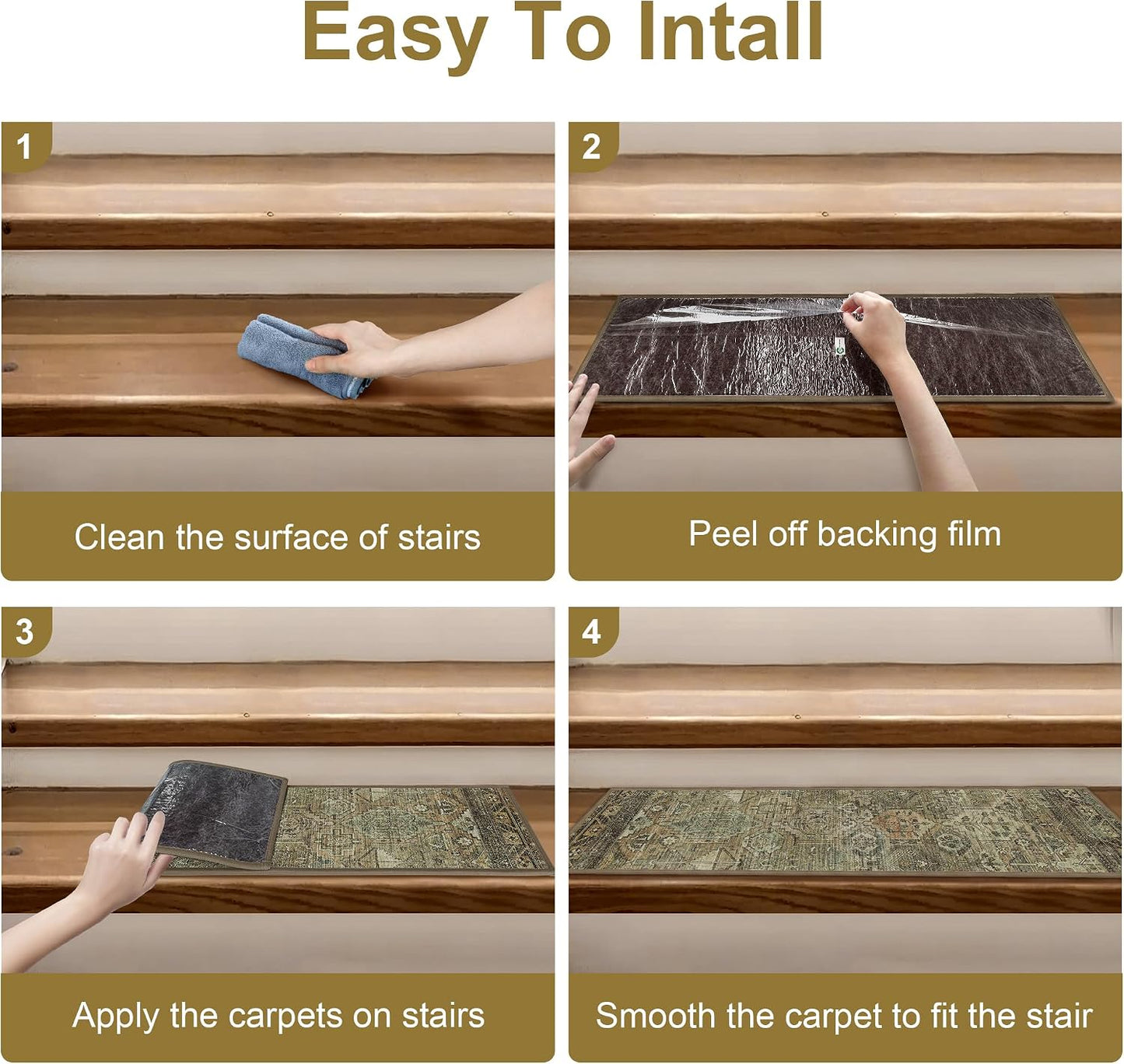 sarben Non Slip Stair Treads for Wooden Steps 15PCS - 8"x30" Indoor Safety Carpet, Edging Mats with TPE Adhesive Backing, Pet and Elderly Friendly Stair Rugs (Taupe) - Colors B