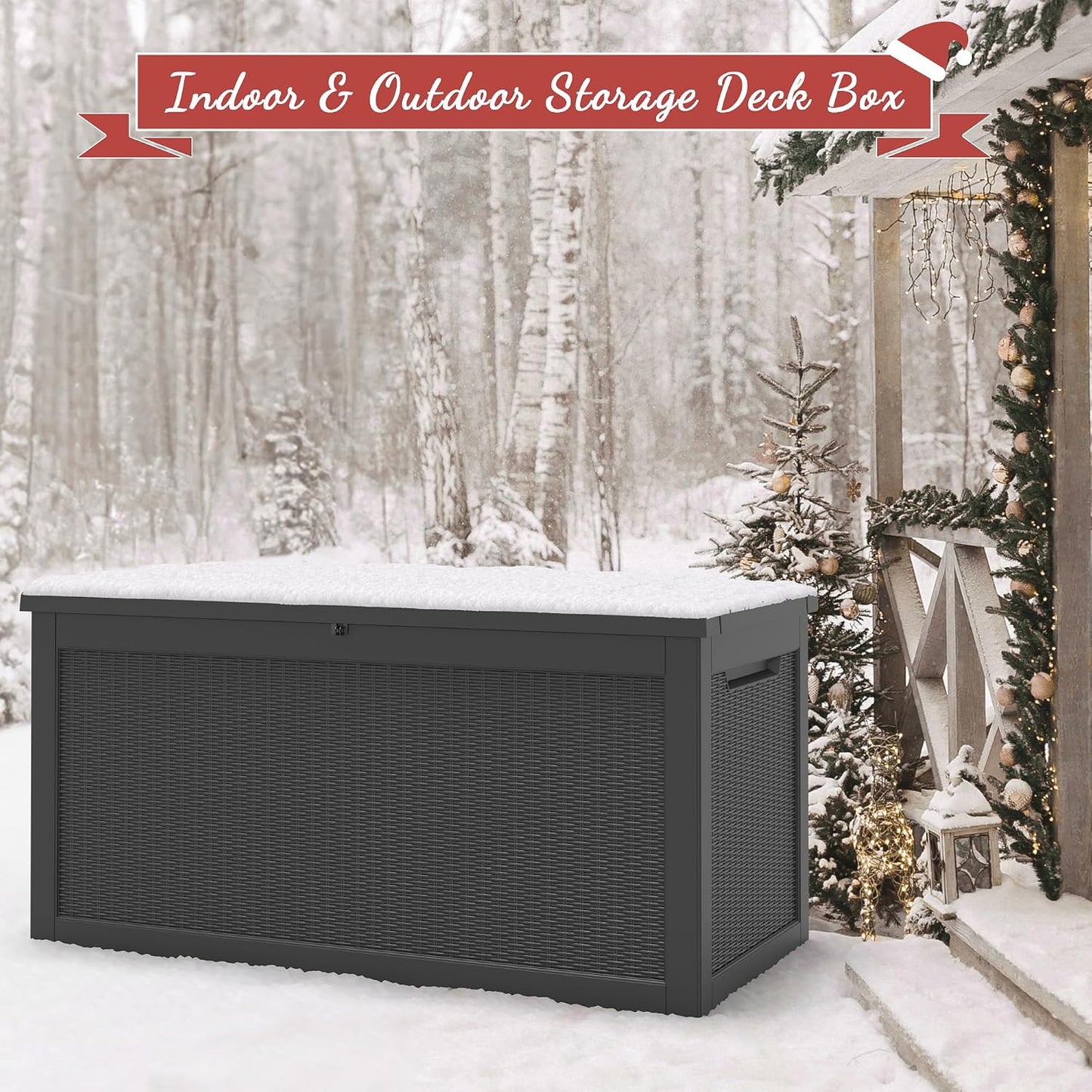 NUNU LAB Outdoor Storage Box, 45 Gallon Outside Deck Box Waterproof, Resin Outdoor Storage Cabinet With Lockable Lid, Backyard Storage Bench For Garden Tools, Patio Cushions, Pool Tools, Black